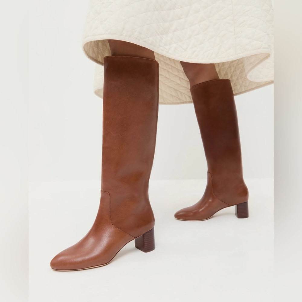 Loeffler Randall Gia Leather Tall Boots Safari Tan Camel Size 10